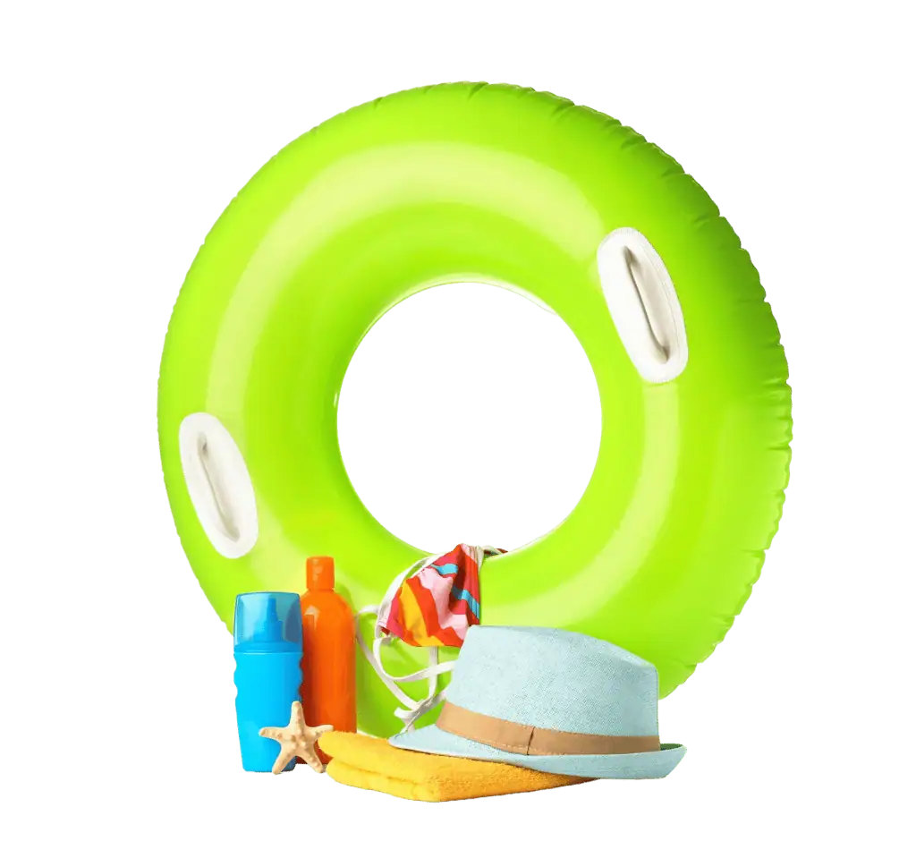 Bright green inflatable pool ring with attached handles for safe swimming.